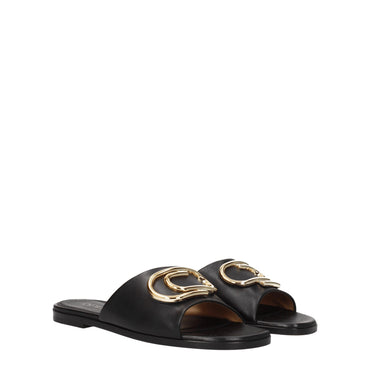 Off-White Black Leather Slippers Sandals