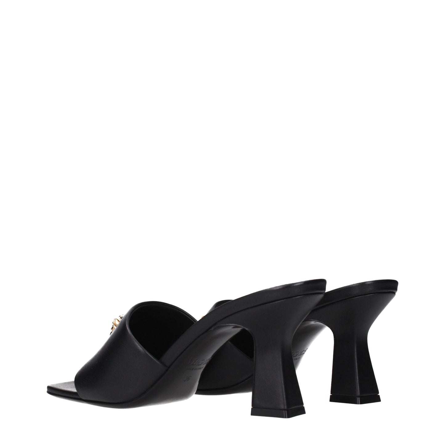 Versace Black Leather Stiletto Heels Sandals