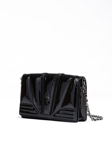 Ferrari Black GT patent leather bag with chain