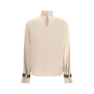 Brunello Cucinelli Silk turtleneck Blouse with Precious Bracelets