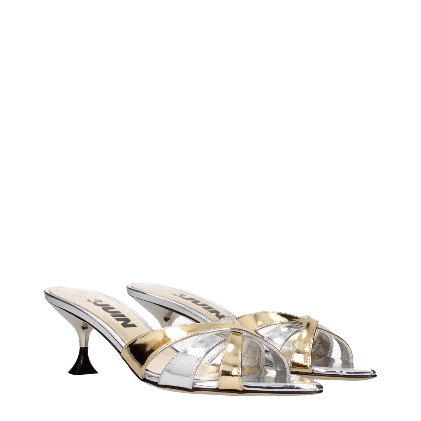 3Juin Gray Leather Stiletto Heels Sandals