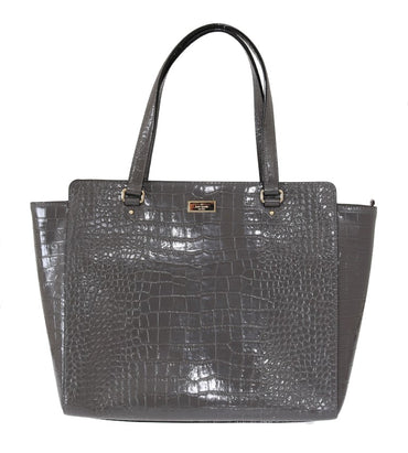 Kate Spade Grey Croc Embossed Leather Elissa Bristol Drive Tote Handbag Bag
