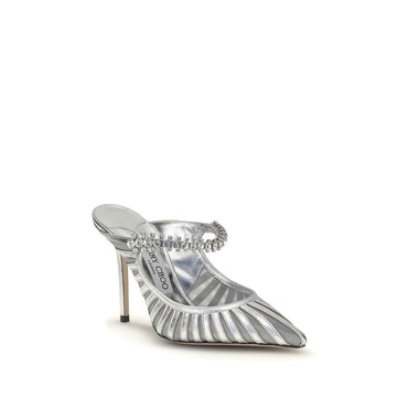 Jimmy Choo BING 100 GDJ - Silver high-heeled shoe with decorative elements on a white background