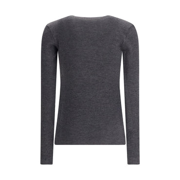 Brunello Cucinelli Long sleeve wool ribbed jersey T-shirt with shiny trim