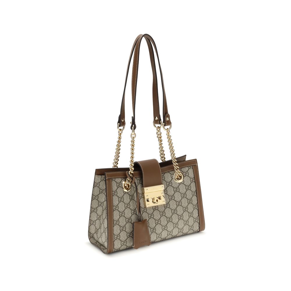 Gucci Padlock Tote Bag - Designer handbag with brown and beige color scheme on a white background