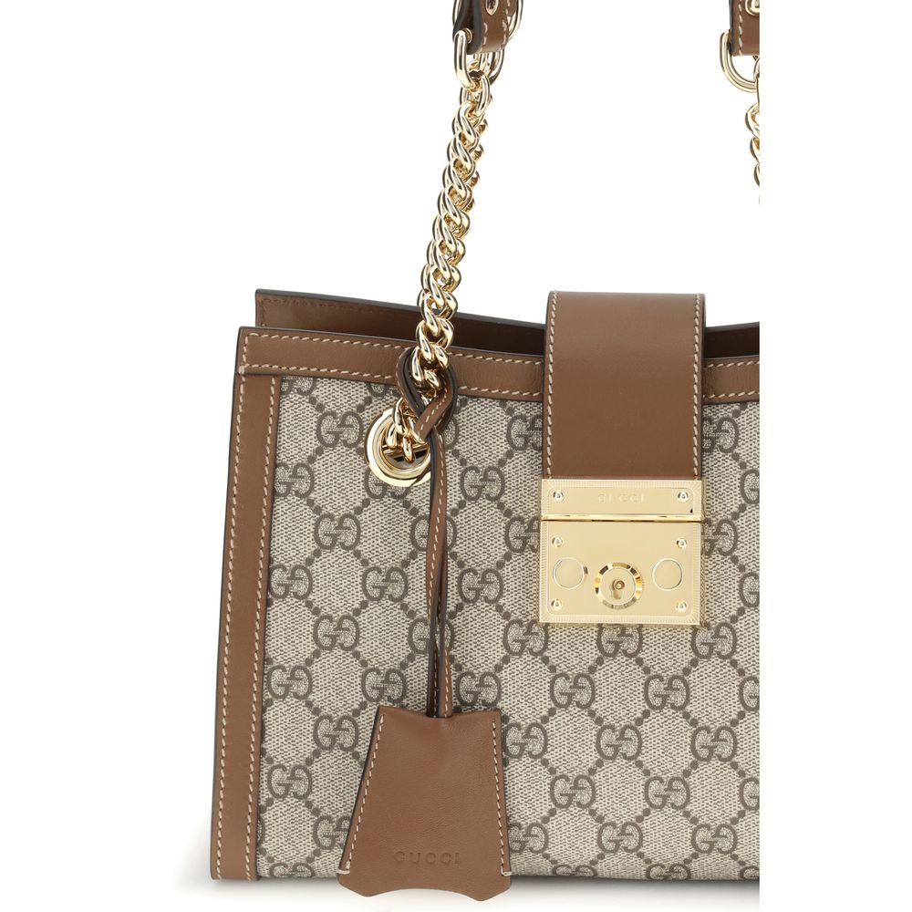 Gucci Padlock Tote Bag - Designer handbag with brown and beige color scheme on a white background