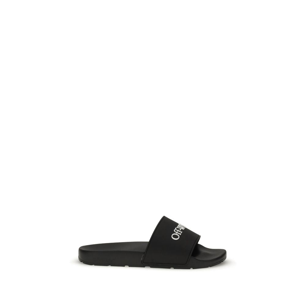 Off-White Black Slides with Bookish Logo