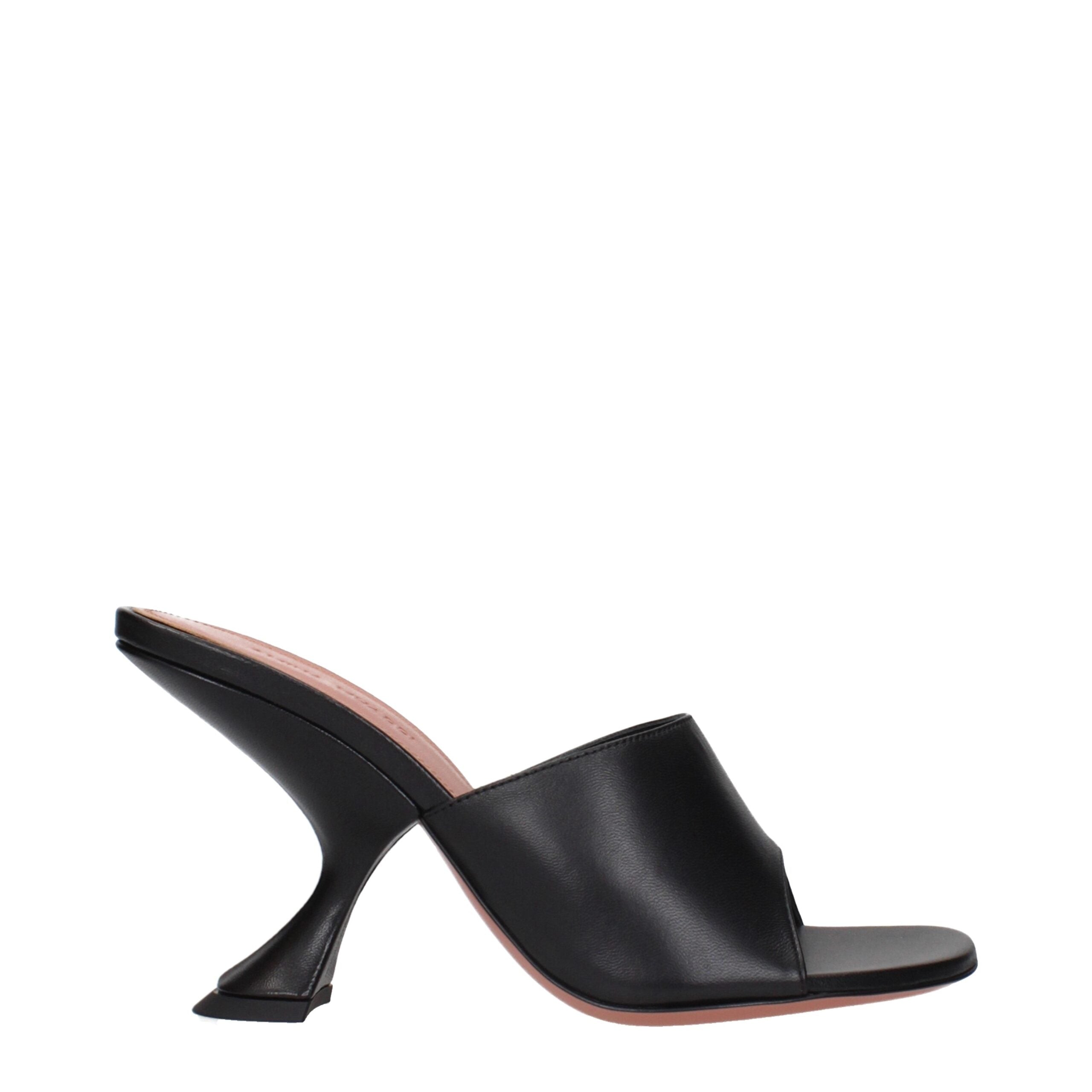 Amina Muaddi Black Leather Stiletto Heels Sandals