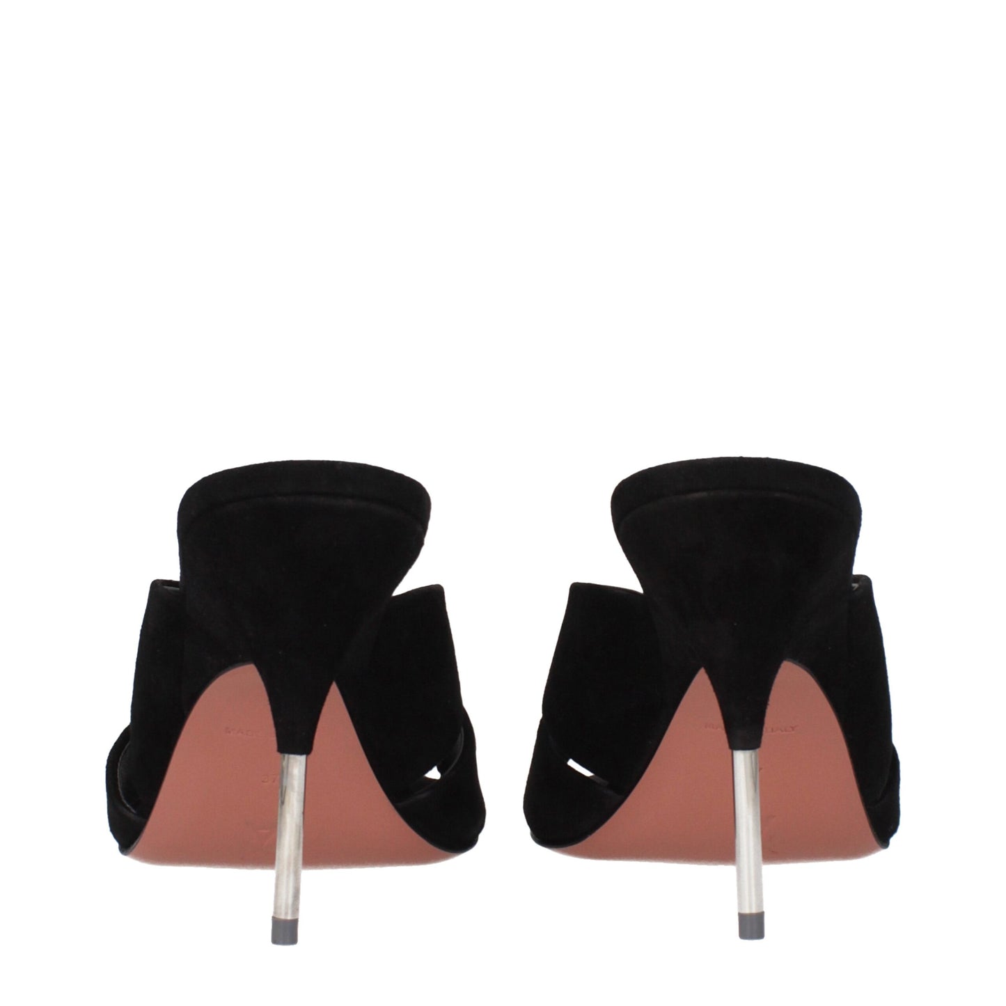 Amina Muaddi Black Leather Stiletto Heels Sandals