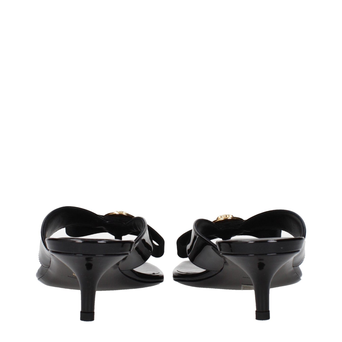 Versace Black Leather Stiletto Heels Sandals