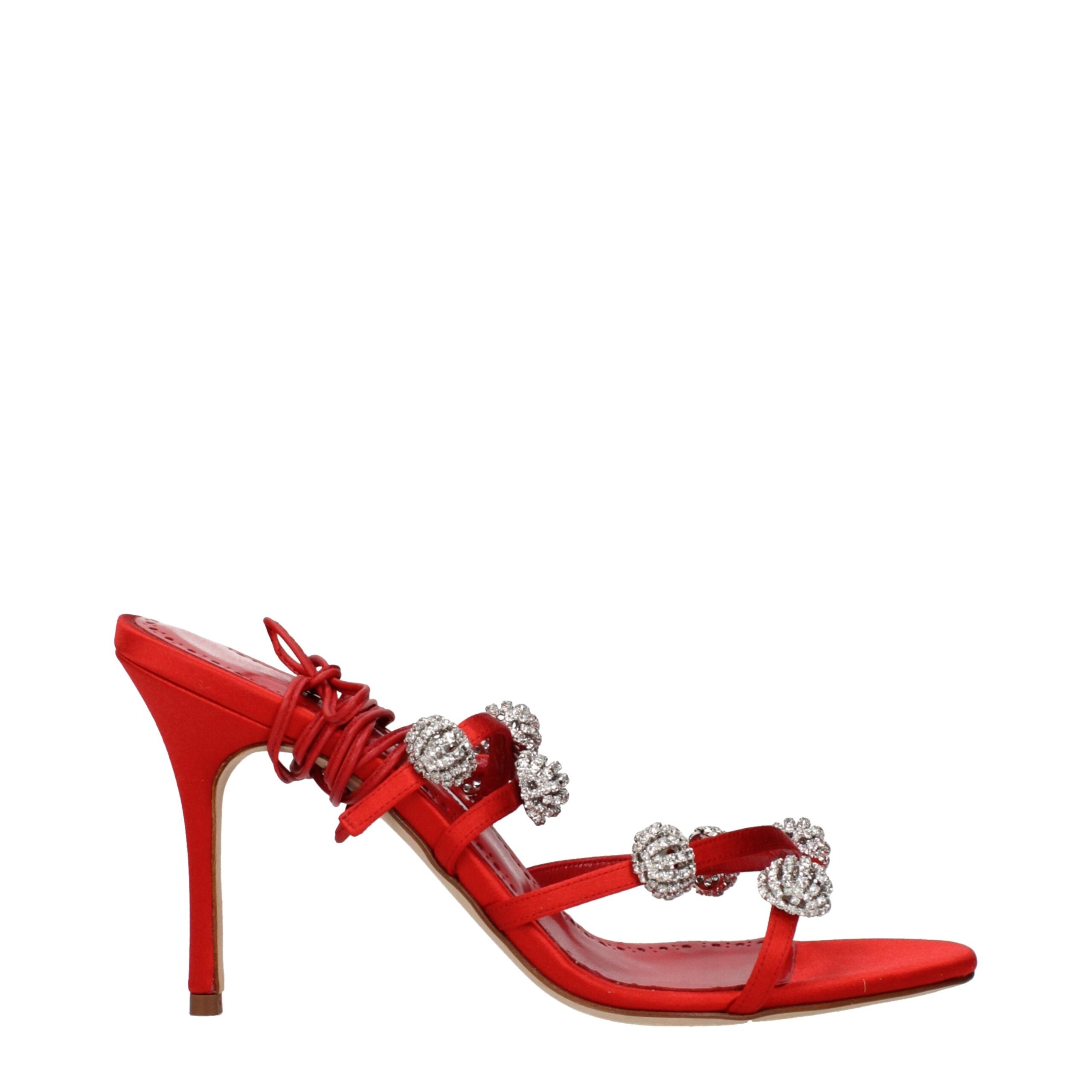 Manolo Blahnik Red Satin Stiletto Heels Sandals