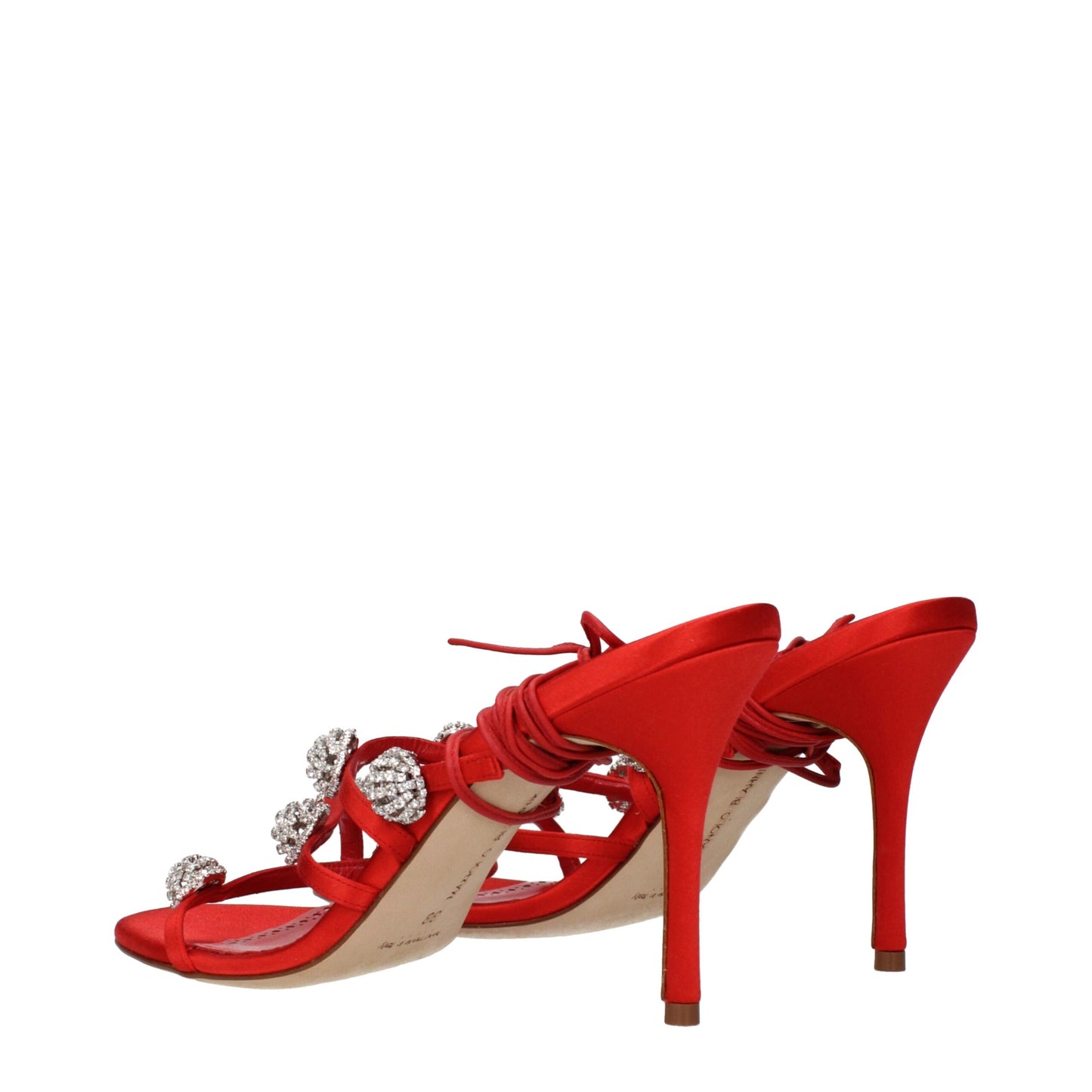 Manolo Blahnik Red Satin Stiletto Heels Sandals