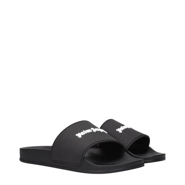 Palm Angels Black Cotton Slippers Sandals