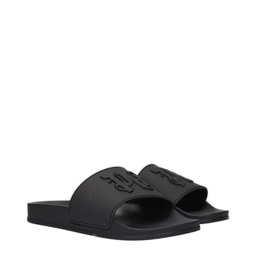 Palm Angels Black Cotton Slippers Sandals