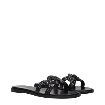 Versace Black Leather Slippers Sandals