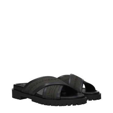 Off-White Green Fabric Flat Sandals