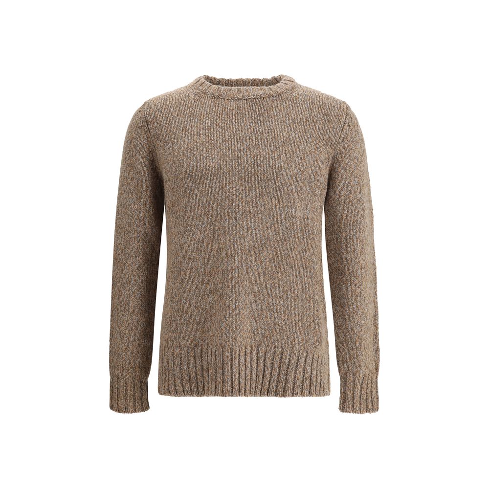 Aragona Cashmere Brown Merino Wool Sweater - Brown knitted sweater on a white background