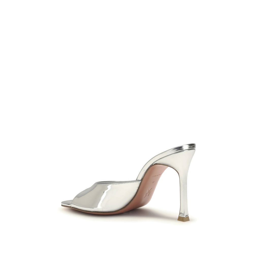 Amina Muaddi Silver Leather Slippers