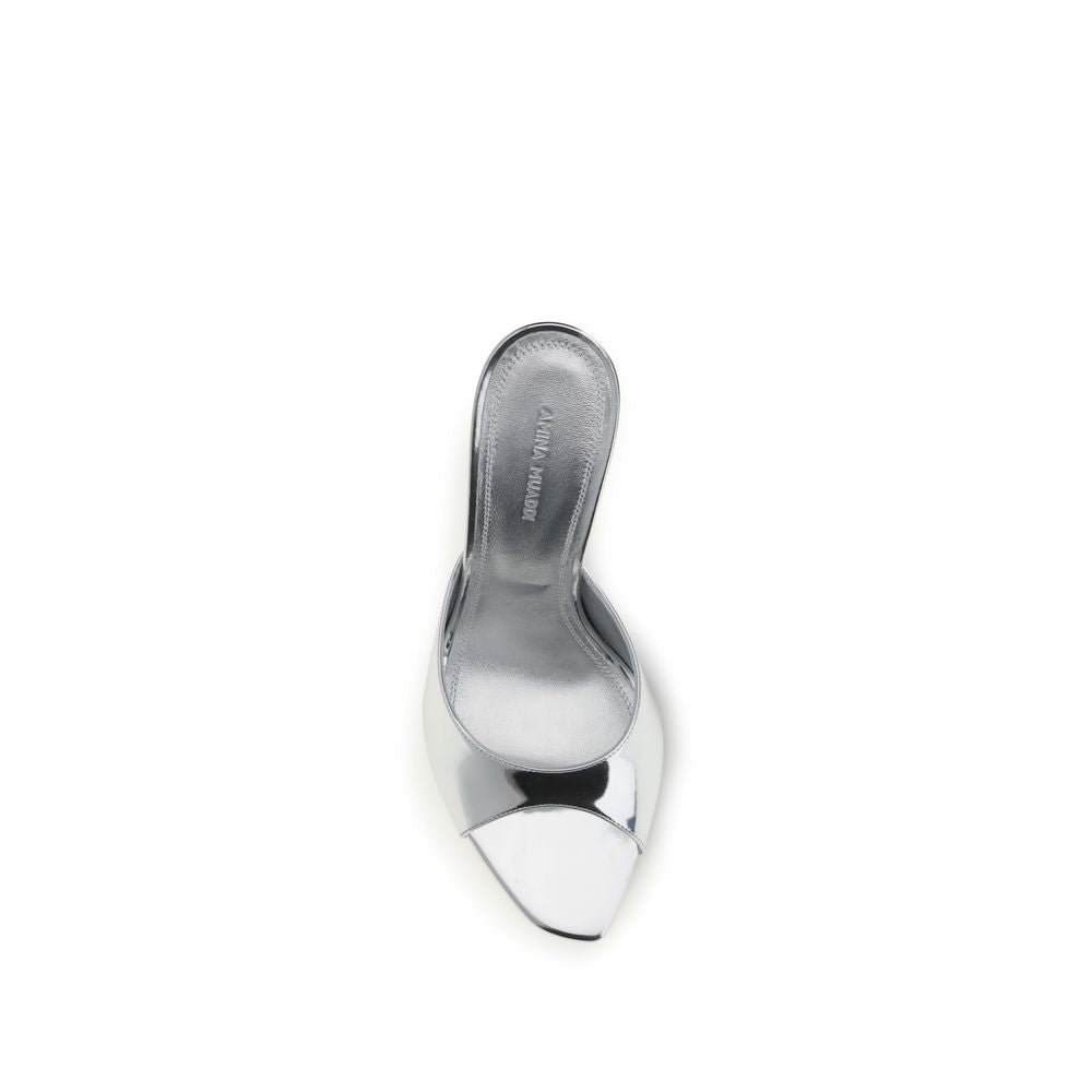 Amina Muaddi Silver Leather Slippers