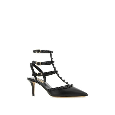 Valentino Garavani Black Calfskin Mid Heel Pumps