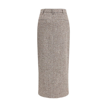 Brunello Cucinelli Brown Fleece Wool Long Skirt