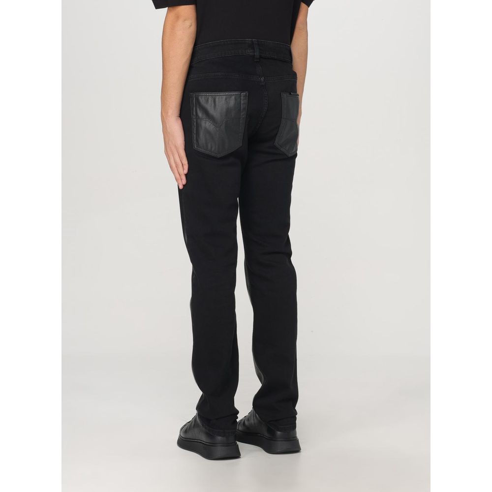 Versace Jeans black leather pants on a white background