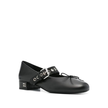 Miu Miu Black Calfskin Mid Heel Pumps