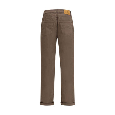 Brunello Cucinelli Brown Cotton Relaxed Fit Jeans - Brown pants on a white background