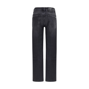 7FOR Black Cotton Straight-Leg Jeans