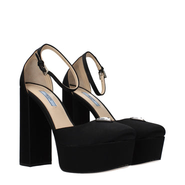 Prada Black Satin Platform Pumps