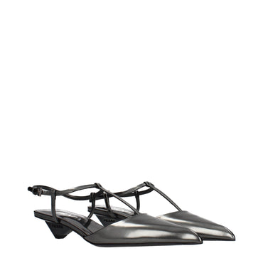 Prada Gray Leather Flat Sandals