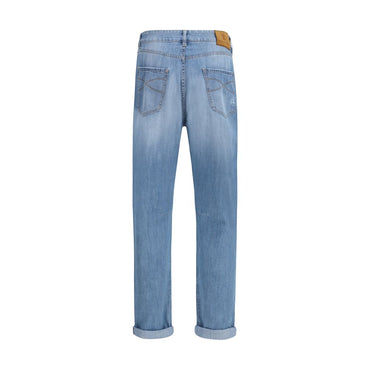 Brunello Cucinelli Light Blue Cotton Relaxed Fit Jeans