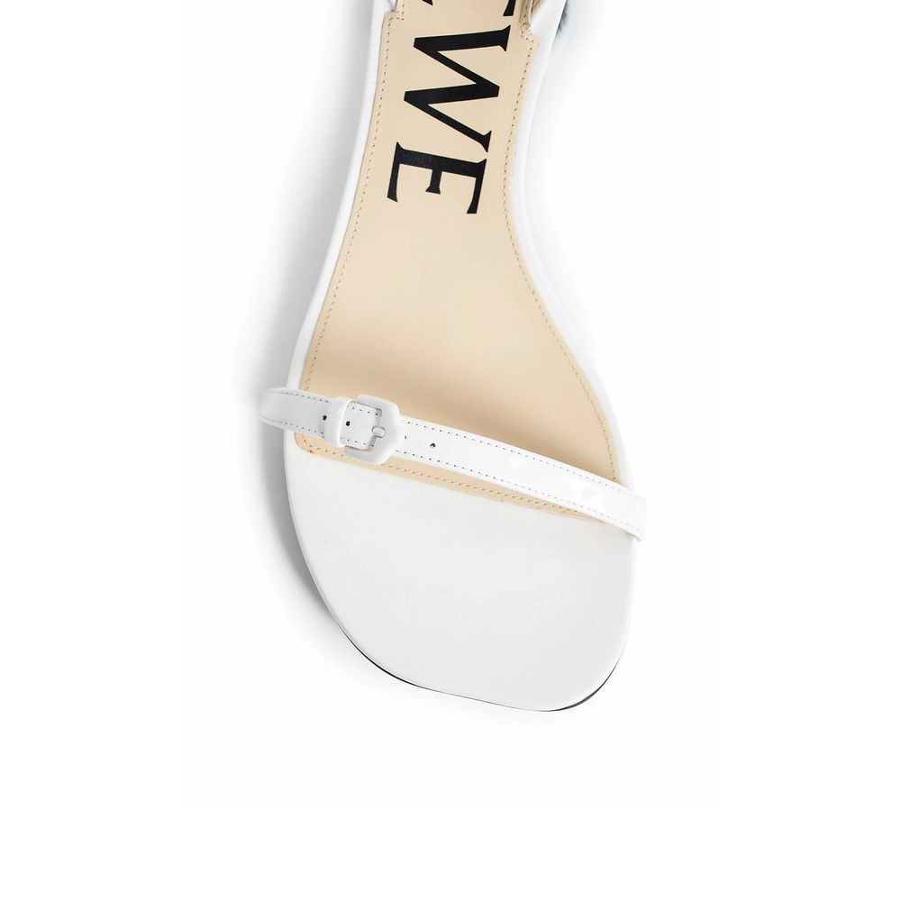 Loewe Petal Brush Leather Sandals - White sandal with clear strap and 'SAME' branding
