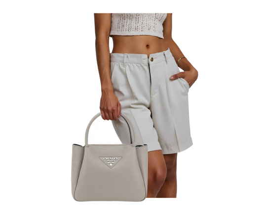 Prada Grained Handbag - grey-leather- top handle