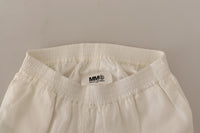 Maison Margiela White High Waist Cropped Women Trouser Pants