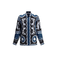 Versace Blue Silk Pattern Shirt