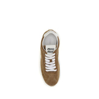 Miu Miu Brown Calf Leather Bos Taurus Athletic Sneakers