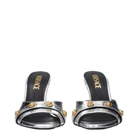 Versace Gray Leather Stiletto Heel Sandals