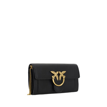 PINKO Black Calf Leather Bos Taurus Shoulder Bag