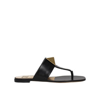 Valentino Garavani Black Calfskin Flat Sandals