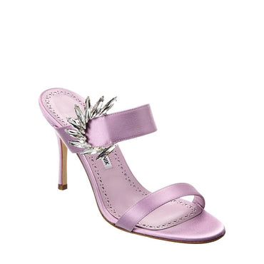 Manolo Blahnik Purple Silk Stiletto Heel Sandals
