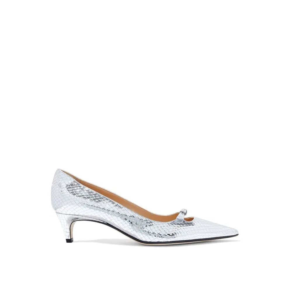 Sergio Rossi Silver Calfskin Mid Heel Pumps