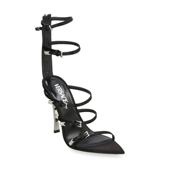 Versace Black Calfskin Stiletto Heel Sandals