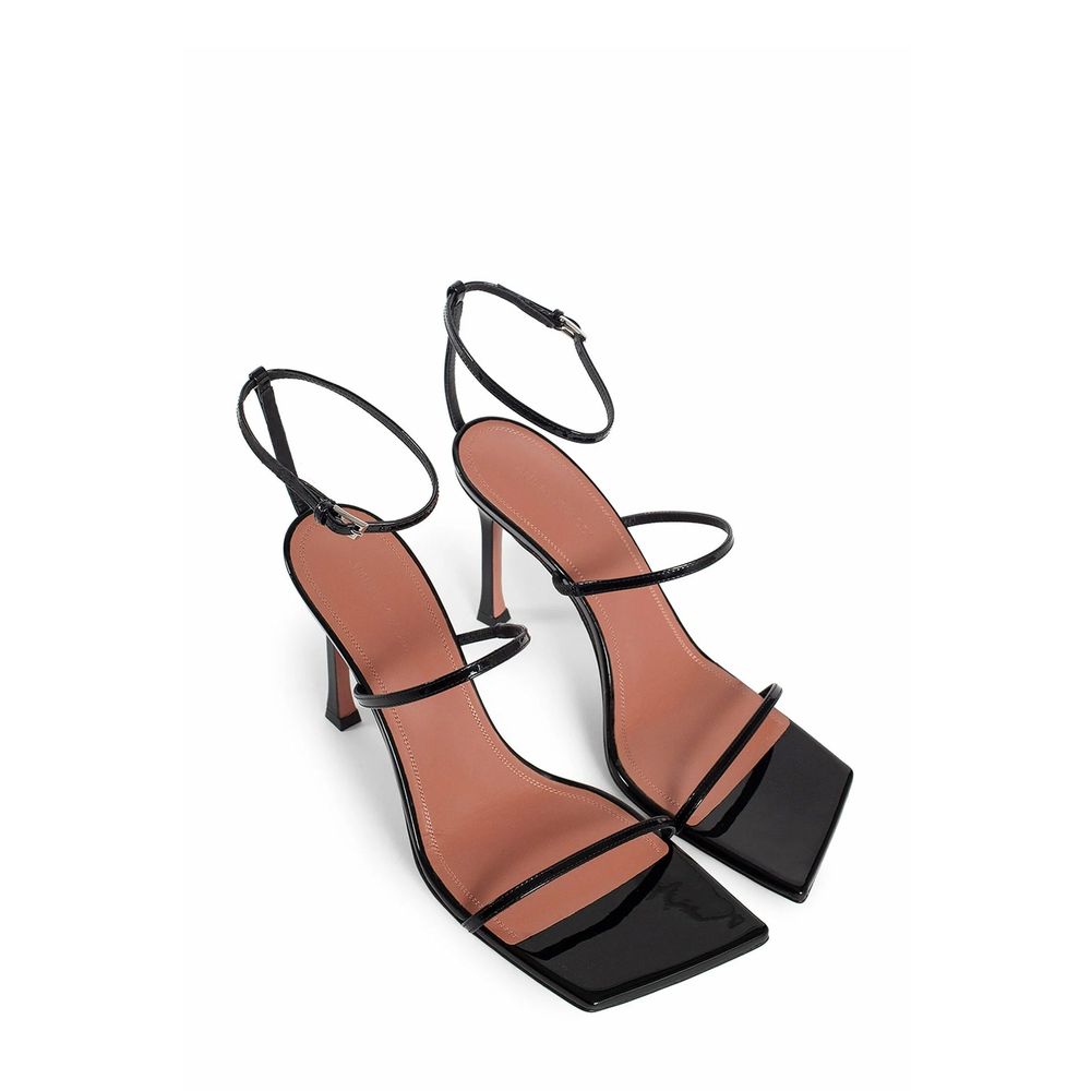 Amina Muaddi Black Calfskin Stiletto Heel Sandals
