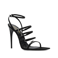 Saint Laurent Black Silk Stiletto Heel Sandals