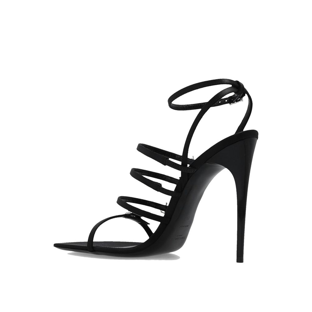 Saint Laurent Black Silk Stiletto Heel Sandals