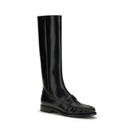 Prada Black Calf Leather Bos Taurus Flat Boots