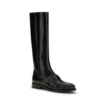 Prada Black Calf Leather Bos Taurus Flat Boots