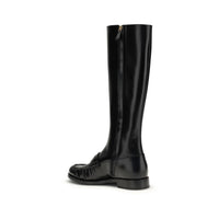 Prada Black Calf Leather Bos Taurus Flat Boots