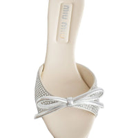 Miu Miu Silver Silk Mules